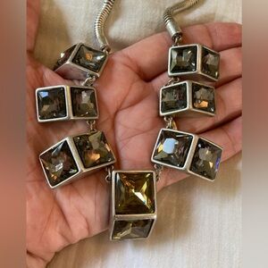 Kenneth Cole Statement Pyramid Design Jeweled Necklace‎ Smoky Stones